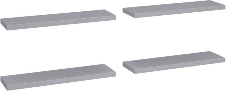 The Living Store Wandplanken Trendy Set van 4 90 x 23.5 x 3.8 cm Ken- Onzichtbaar montagesysteem Grijs