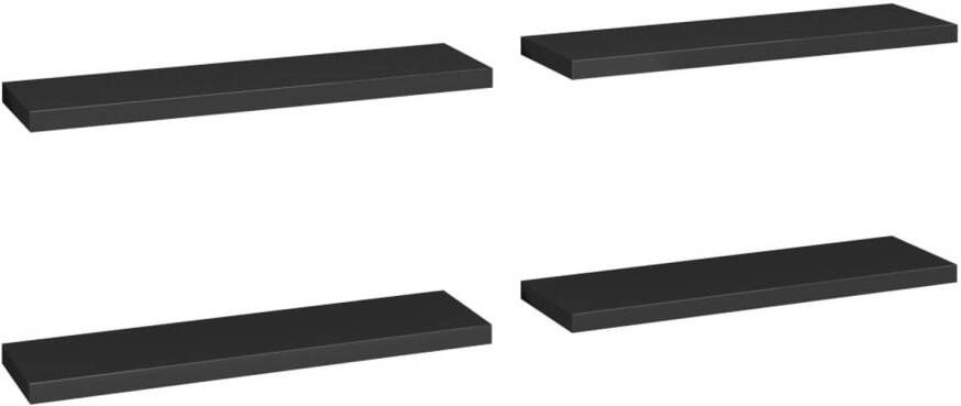 The Living Store Wandplanken Trendy set van 4 Honingraat MDF en metaal 90 x 23.5 x 3.8 cm Zwart