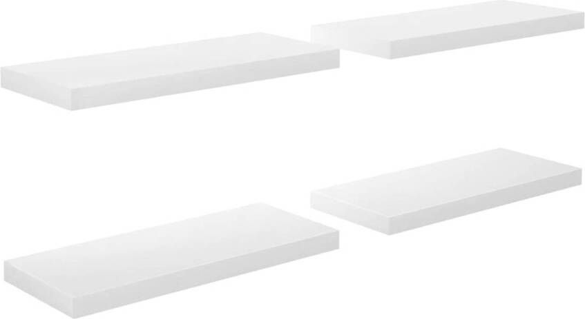 The Living Store Wandplanken Trendy set van 4 Hoogglans wit 60 x 23.5 x 3.8 cm Honingraat MDF en metaal