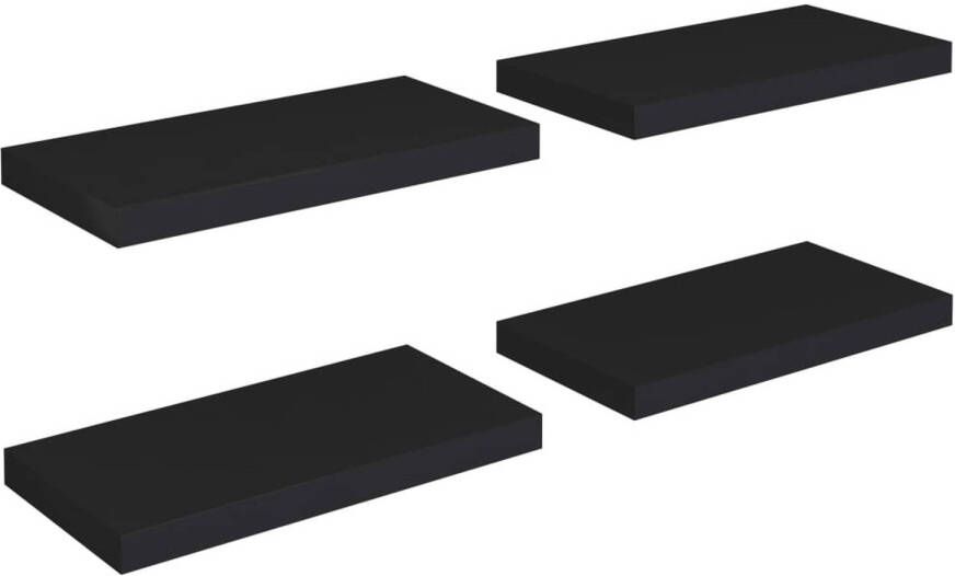 The Living Store Wandplanken Wandschap Set 50 x 23 x 3.8 cm Zwart Honingraat MDF