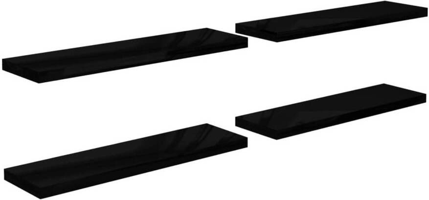 The Living Store Wandschap Set Trendy wandplanken van honingraat MDF en metaal Hoogglans zwart 90 x 23.5 x 3.8 cm