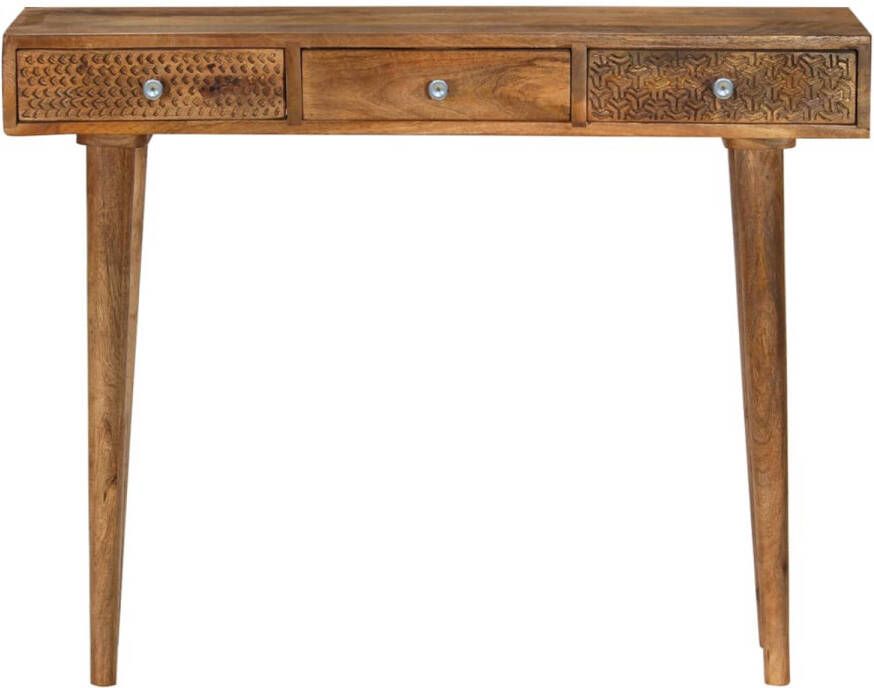 The Living Store Wandtafel Houten Massief mangohout 102 x 30 x 79 cm Handgesneden patronen