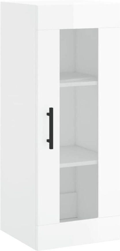 The Living Store Zwevende Hangkast Hoogglans Wit 34.5 x 34 x 90 cm Bewerkt Hout en Glas