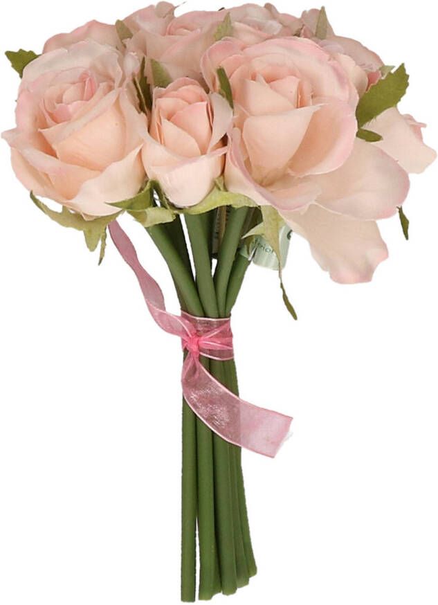 Top Art Boeketje kunstbloemen rozen roze 20 cm 9x stuks Kunstbloemen