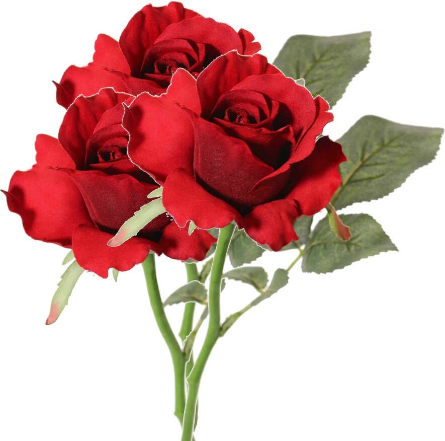 Top Art Kunstbloem roos Alice de luxe 3x rood 30 cm plastic steel decoratie Kunstbloemen
