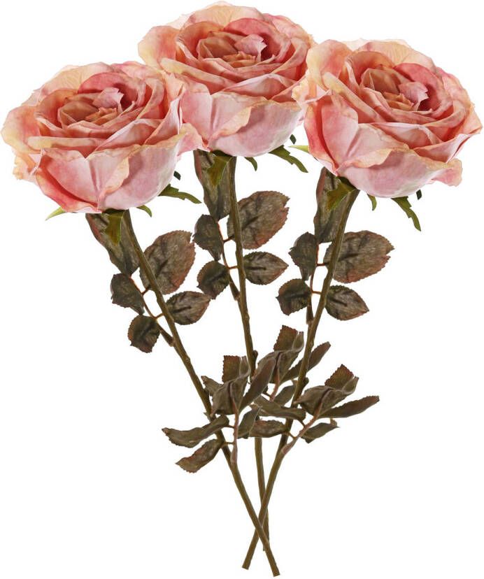 Top Art Kunstbloem roos Calista 3x oud roze 66 cm plastic steel decoratie bloemen Kunstbloemen