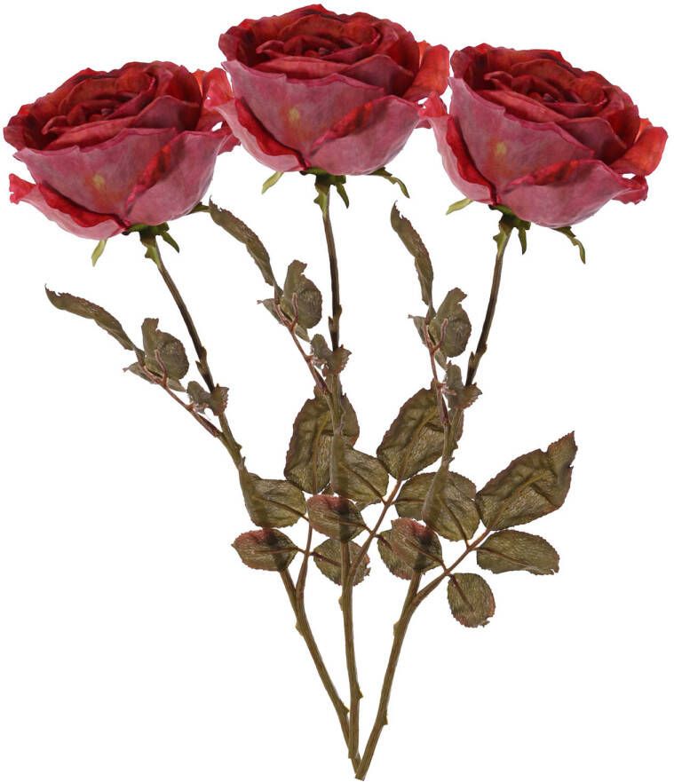 Top Art Kunstbloem roos Calista 3x rood 66 cm kunststof steel decoratie bloemen Kunstbloemen