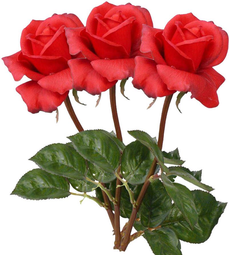 Top Art Kunstbloem roos Caroline 3x rood 70 cm zijde kunststof steel decoratie bloemen Kunstbloemen