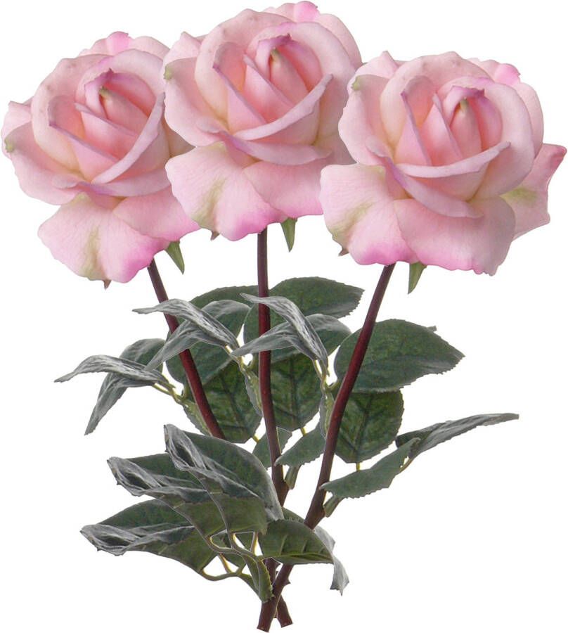 Top Art Kunstbloem roos Caroline 3x roze 70 cm zijde kunststof steel decoratie bloemen Kunstbloemen