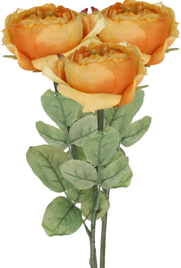 Top Art Kunstbloem roos Diana 3x oranje 36 cm plastic steel decoratie bloemen Kunstbloemen