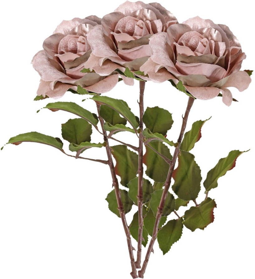 Top Art Kunstbloem roos Glamour 3x oud roze satijn 61 cm kunststof steel decoratie bloemen Kunstbloemen