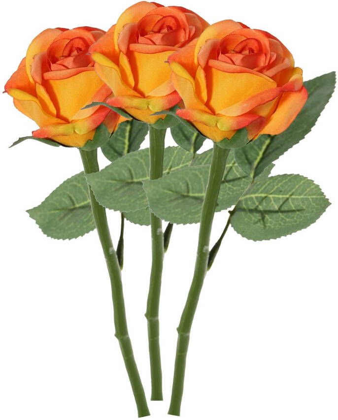 Top Art Kunstbloem roos Nina 3x oranje 27 cm kunststof steel decoratie bloemen Kunstbloemen