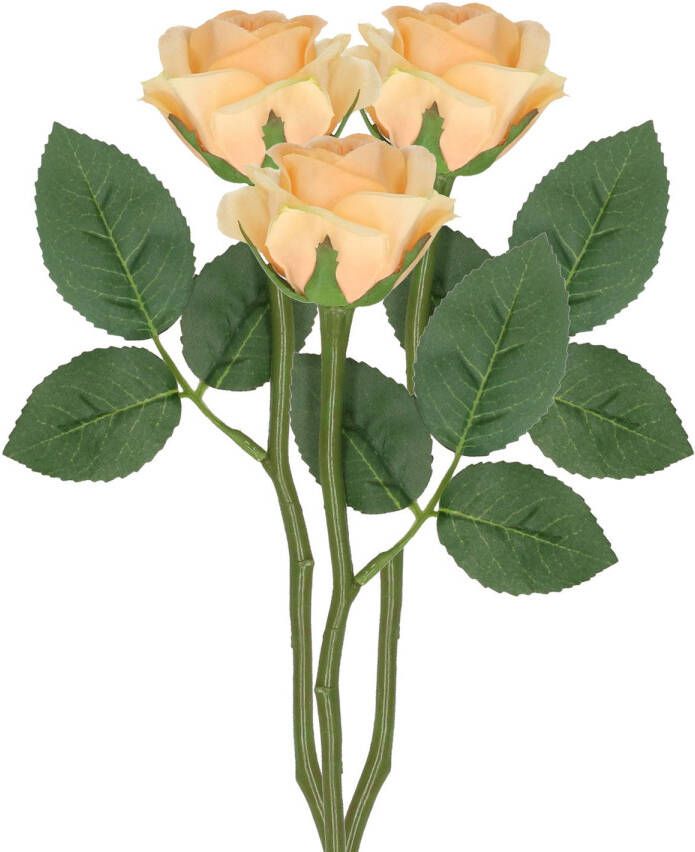 Top Art Kunstbloem roos Nina 3x perzik kleur 27 cm plastic steel decoratie bloemen Kunstbloemen