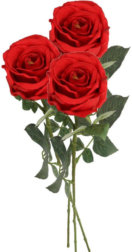 Top Art Kunstbloem roos Nova 3x rood 75 cm kunststof steel decoratie bloemen Kunstbloemen