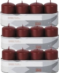 Trend Candles 12x Bordeaux cilinderkaarsen stompkaarsen 5 x 8 cm 18 branduren Stompkaarsen