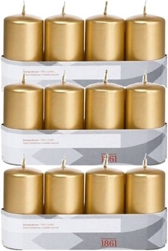 Trend Candles 12x Kaarsen goud 5 x 10 cm 18 branduren sfeerkaarsen Stompkaarsen