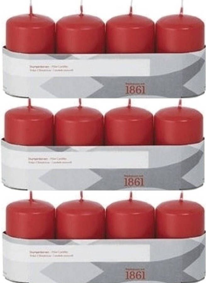 Trend Candles 12x Rode cilinderkaarsen stompkaarsen 5 x 8 cm 18 branduren Stompkaarsen