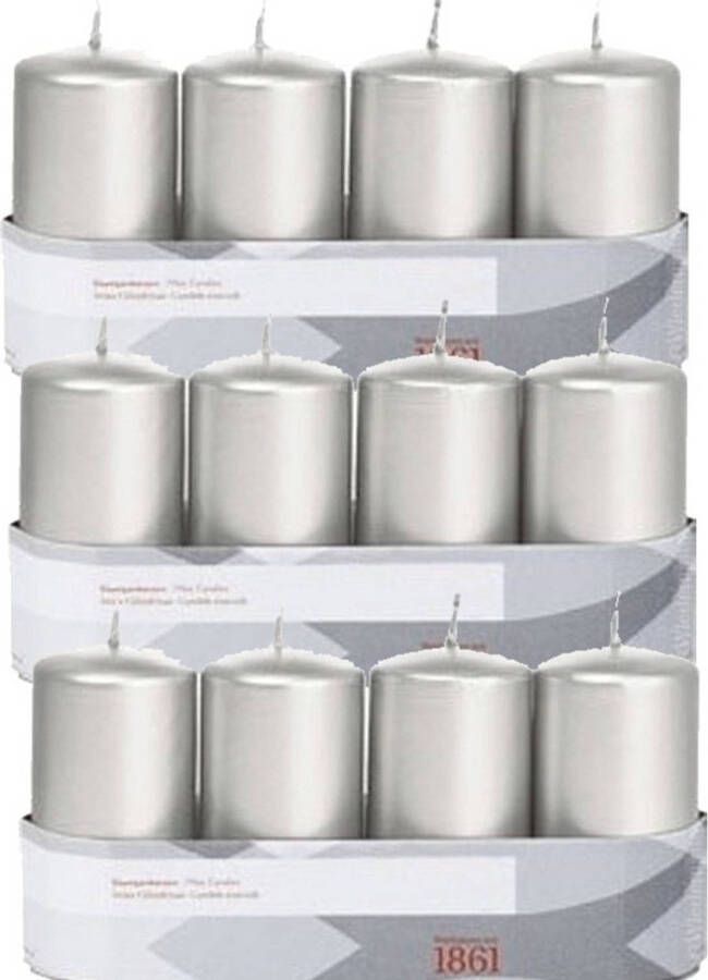 Trend Candles 12x Zilveren cilinderkaarsen stompkaarsen 5 x 10 cm Stompkaarsen
