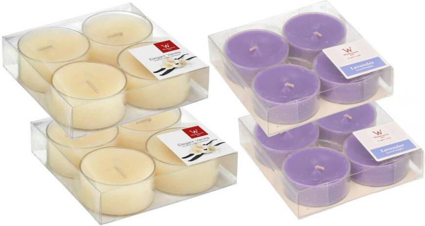 Trend Candles 16x Maxi geurtheelichtjes lavendel en vanille 8 branduren geurkaarsen