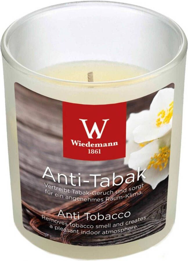 Trend Candles 1x Geurkaars anti tabak vanille in glazen houder 25 branduren geurkaarsen