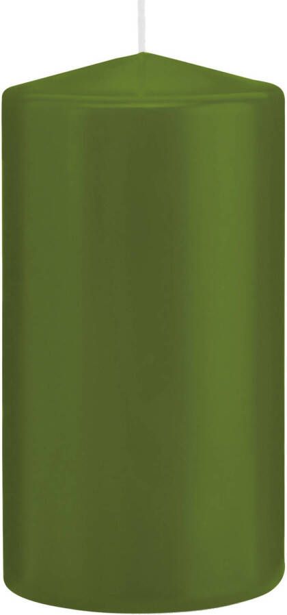 Trend Candles 1x Olijfgroene cilinderkaarsen stompkaarsen 8 x 15 cm 69 branduren Geurloze kaarsen olijf groen Stompkaarsen