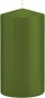 Trend Candles 1x Olijfgroene cilinderkaarsen stompkaarsen 8 x 15 cm 69 branduren Geurloze kaarsen olijf groen Stompkaarsen - Thumbnail 1