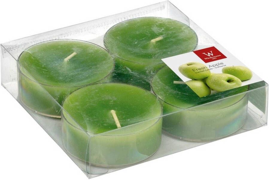 Trend Candles 4x Maxi geurtheelichtjes appel groen 8 branduren Geurkaarsen appelgeur Grote waxinelichtjes geurkaarsen