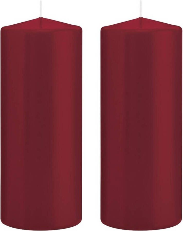 Trend Candles 2x Bordeauxrode cilinderkaarsen stompkaarsen 8 x 20 cm 119 branduren Geurloze kaarsen Woondecoraties Stompkaarsen