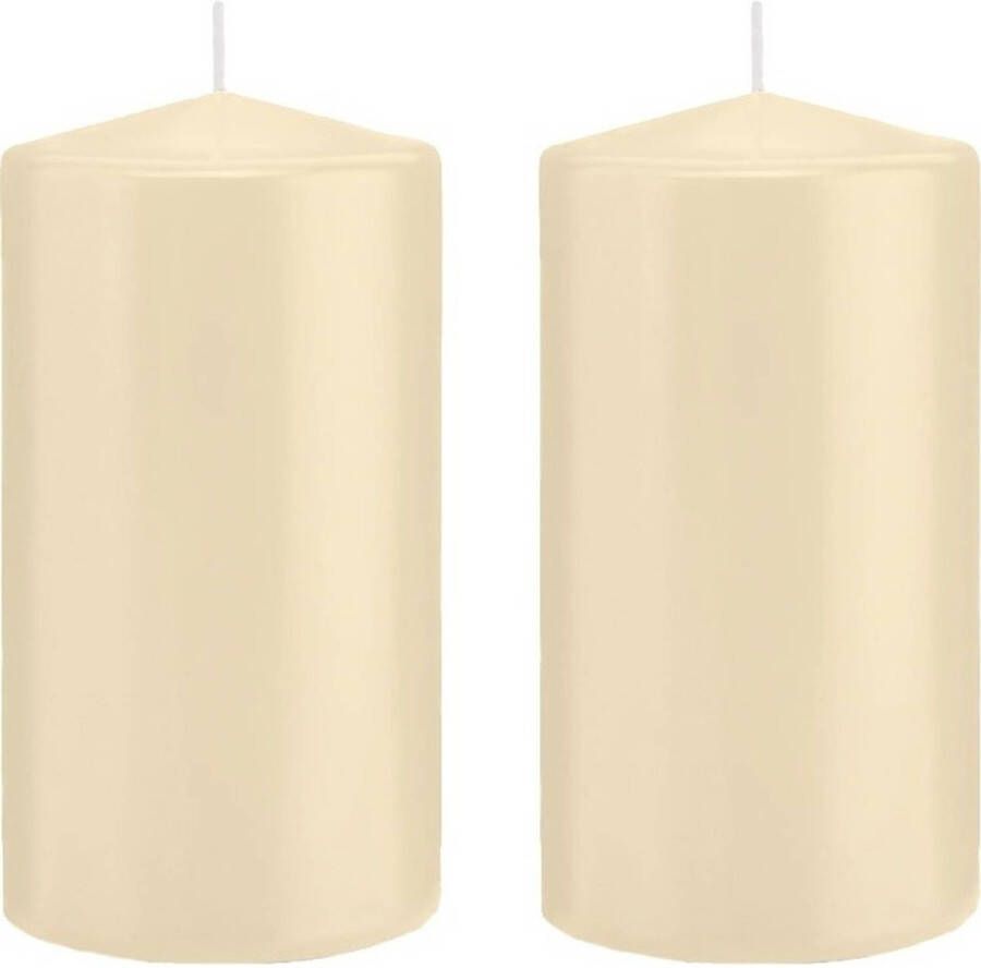 Trend Candles 2x Cremewitte cilinderkaarsen stompkaarsen 8 x 15 cm 69 branduren Geurloze kaarsen Woondecoraties Stompkaarsen