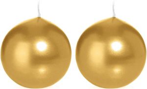 Trend Candles 2x Gouden bolkaarsen 8 cm 25 branduren Ronde geurloze kaarsen Woondecoraties bolkaarsen