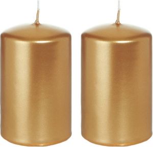 Trend Candles 2x Gouden cilinderkaarsen stompkaarsen 5 x 8 cm 18 branduren Geurloze goudkleurige kaarsen Woondecoraties Stompkaarsen