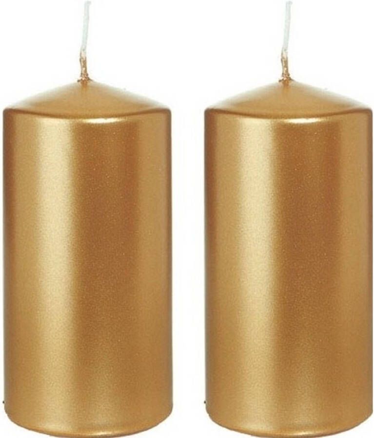 Trend Candles 2x Gouden cilinderkaarsen stompkaarsen 6 x 12 cm 40 branduren Stompkaarsen