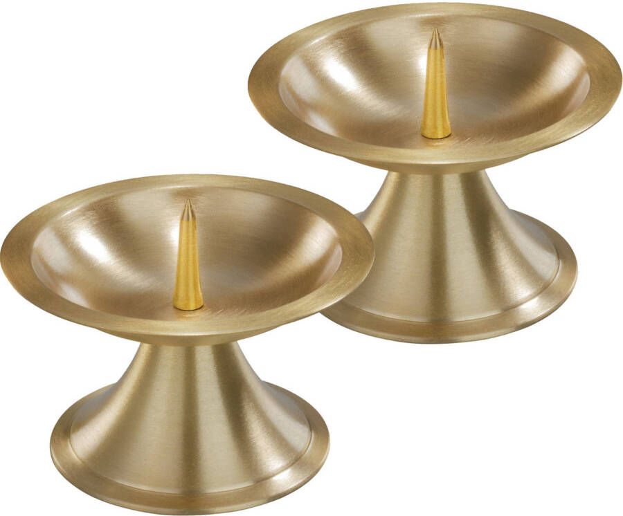 Trend Candles 2x Luxe metalen kaarsenhouders goud voor stompkaarsen van 7-8 cm kaars kandelaars