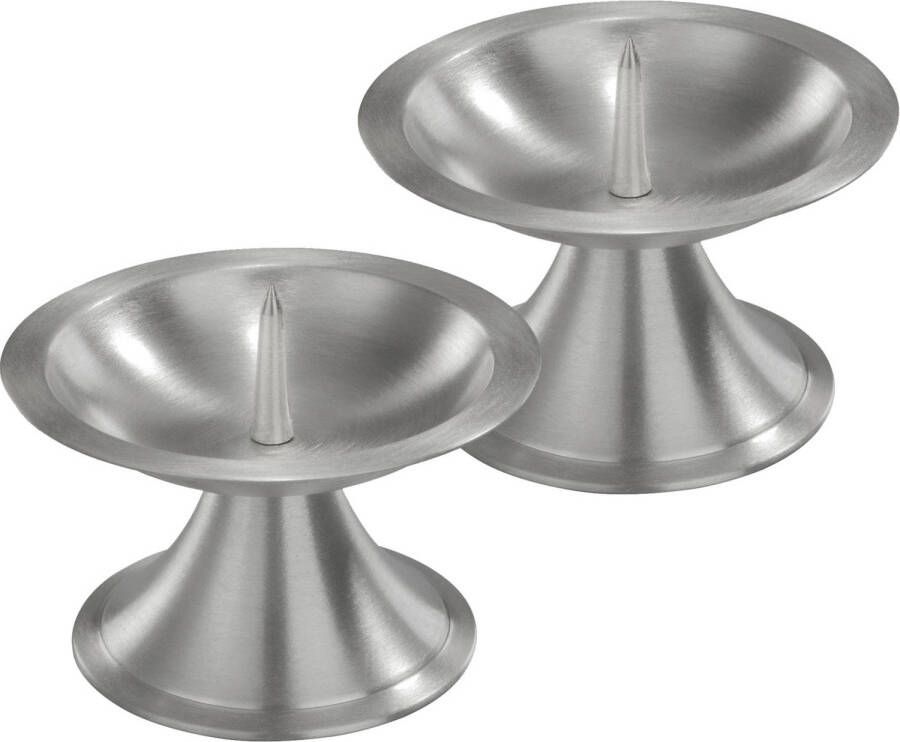 Trend Candles 2x Luxe metalen kaarsenhouders zilver voor stompkaarsen van 7-8 cm kaars kandelaars