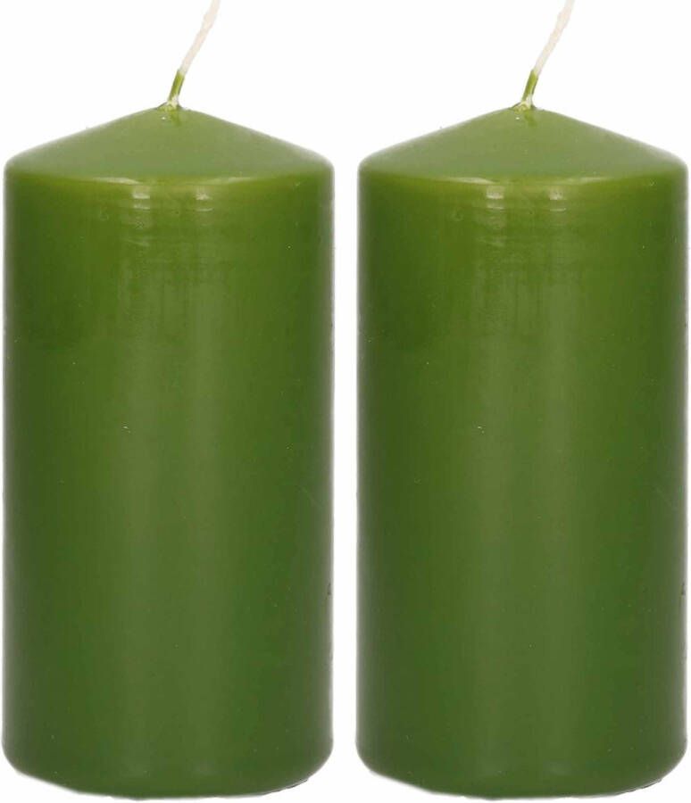 Trend Candles 2x Olijfgroene cilinderkaarsen stompkaarsen 5 x 10 cm 23 branduren Geurloze kaarsen olijf groen Woondecoraties Stompkaarsen