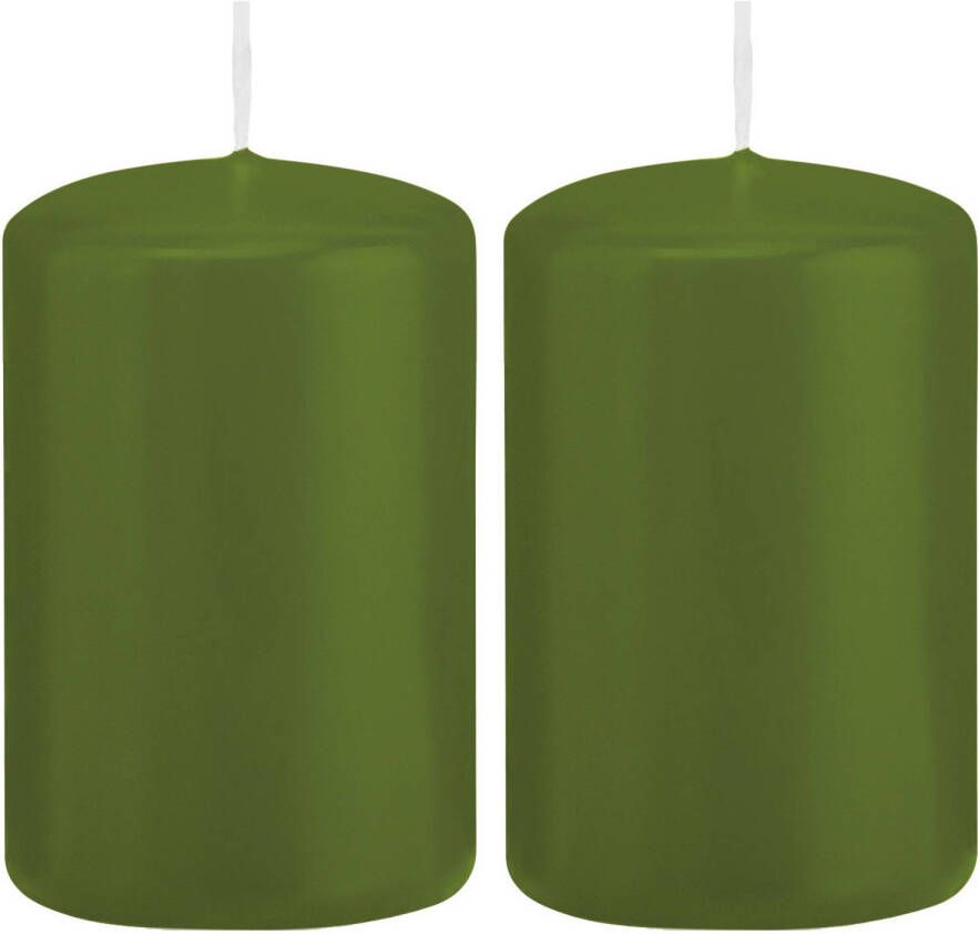 Trend Candles 2x Olijfgroene cilinderkaarsen stompkaarsen 5 x 8 cm 18 branduren Geurloze kaarsen olijf groen Woondecoraties Stompkaarsen
