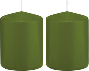 Trend Candles 2x Olijfgroene cilinderkaarsen stompkaarsen 6 x 8 cm 29 branduren Geurloze kaarsen olijf groen Woondecoraties Stompkaarsen