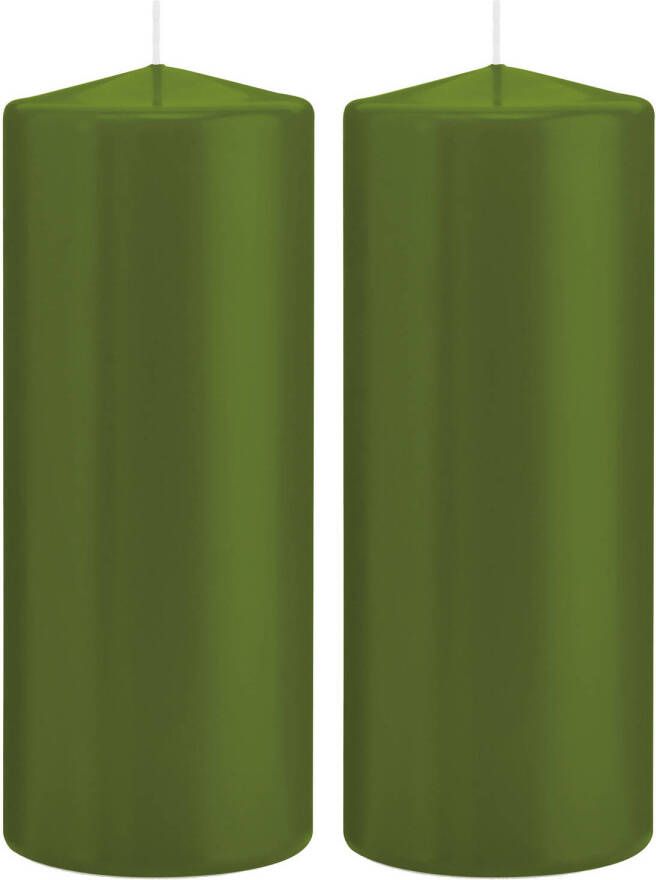 Trend Candles 2x Olijfgroene cilinderkaarsen stompkaarsen 8 x 20 cm 119 branduren Stompkaarsen
