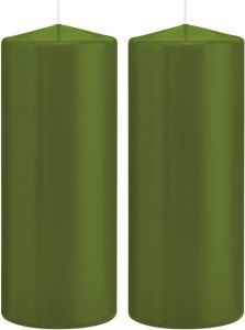 Trend Candles 2x Olijfgroene cilinderkaarsen stompkaarsen 8 x 20 cm 119 branduren Geurloze kaarsen olijf groen Woondecoraties Stompkaarsen