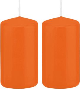 Trend Candles 2x Oranje cilinderkaarsen stompkaarsen 5 x 10 cm 23 branduren Geurloze kaarsen oranje Woondecoraties Stompkaarsen