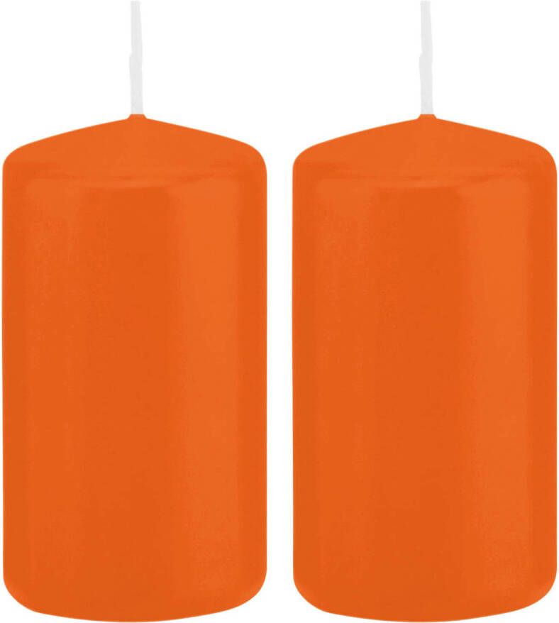 Trend Candles 2x Oranje cilinderkaarsen stompkaarsen 6 x 12 cm 40 branduren Stompkaarsen