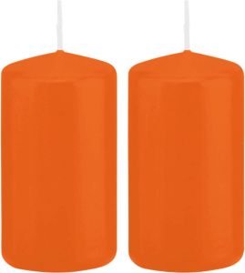 Trend Candles 2x Oranje cilinderkaarsen stompkaarsen 6 x 12 cm 40 branduren Geurloze kaarsen oranje Woondecoraties Stompkaarsen