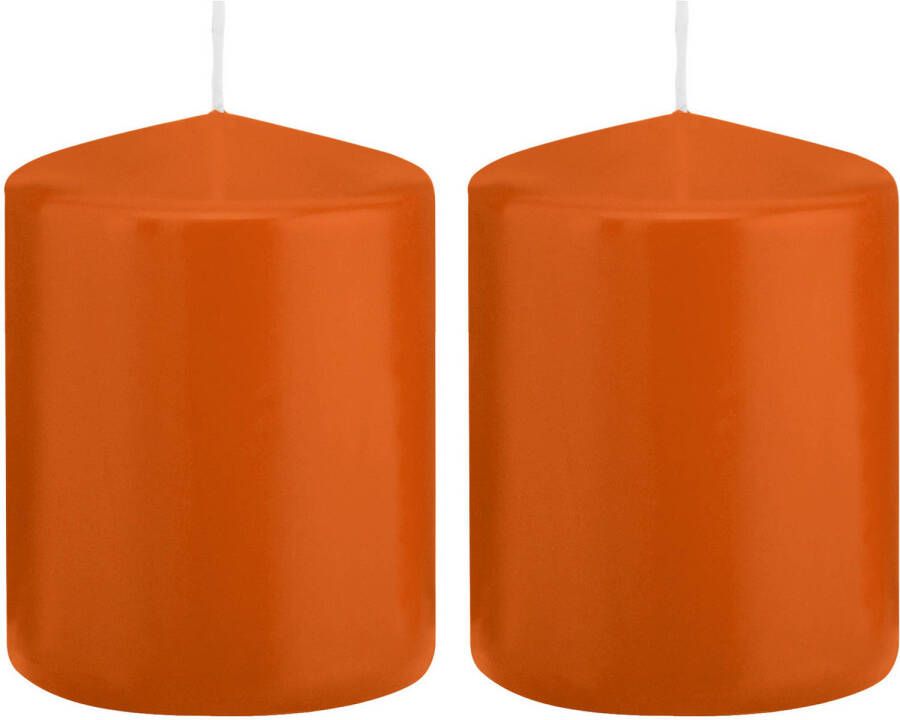 Trend Candles 2x Oranje cilinderkaarsen stompkaarsen 6 x 8 cm 29 branduren Geurloze kaarsen oranje Woondecoraties Stompkaarsen
