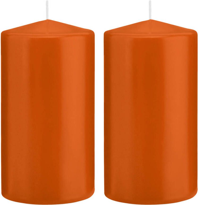 Trend Candles 2x Oranje cilinderkaarsen stompkaarsen 8 x 15 cm 69 branduren Stompkaarsen
