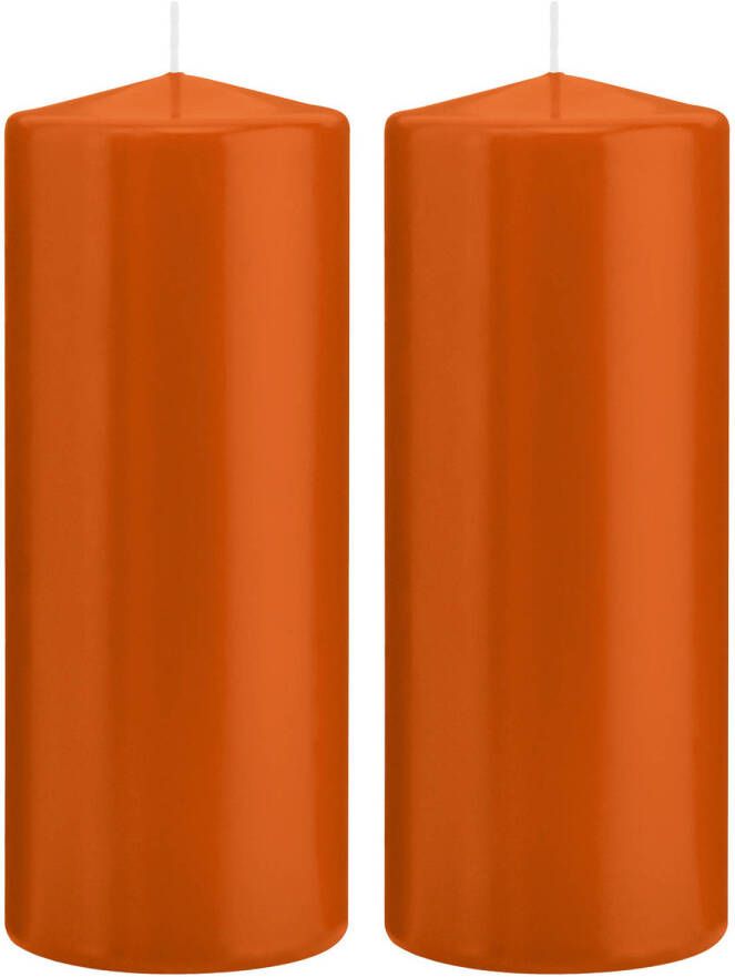 Trend Candles 2x Oranje cilinderkaarsen stompkaarsen 8 x 20 cm 119 branduren Stompkaarsen