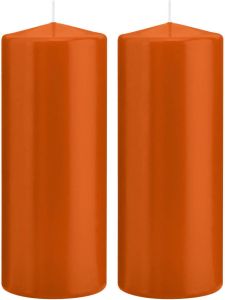 Trend Candles 2x Oranje cilinderkaarsen stompkaarsen 8 x 20 cm 119 branduren Geurloze kaarsen oranje Woondecoraties Stompkaarsen