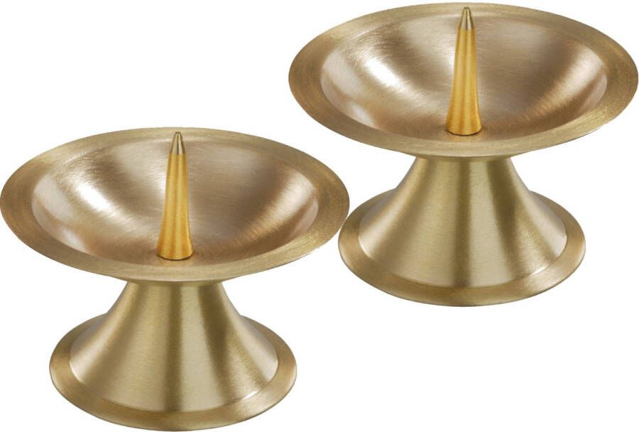 Trend Candles 2x Ronde metalen stompkaarsenhouder goud voor kaarsen 5-6 cm doorsnede kaars kandelaars
