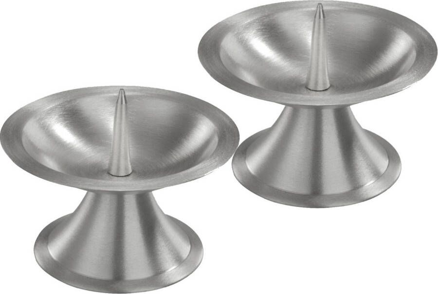 Trend Candles 2x Ronde metalen stompkaarsenhouder zilver voor kaarsen 5-6 cm doorsnede kaars kandelaars