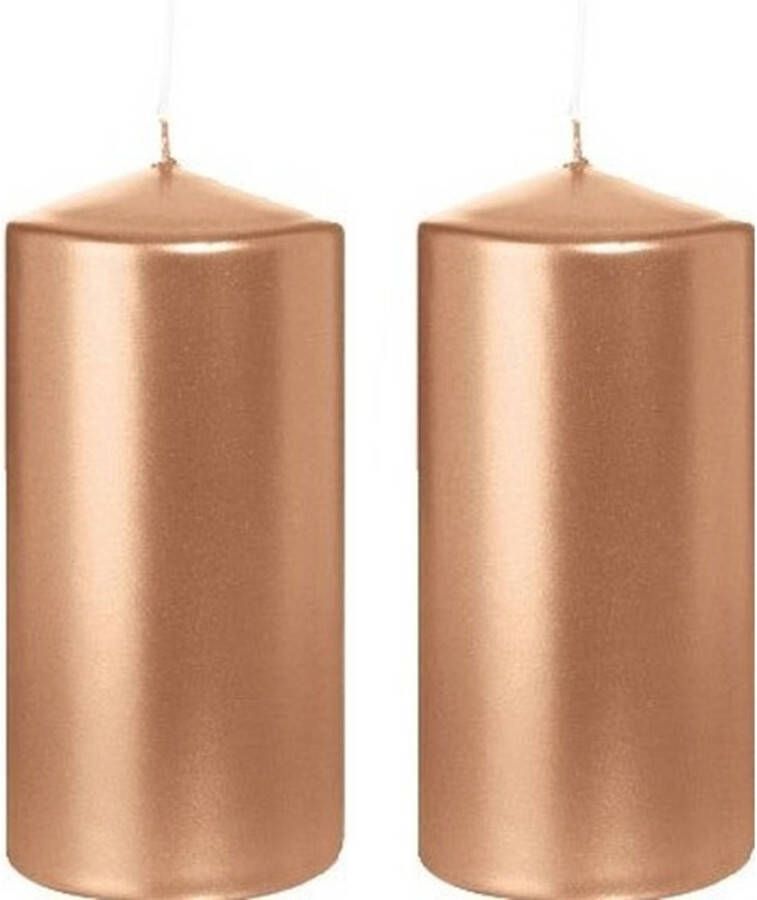 Trend Candles 2x Rosegouden cilinderkaarsen stompkaarsen 6x12 cm 40 branduren Stompkaarsen