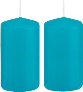 Trend Candles 2x Turquoise blauwe cilinderkaarsen stompkaarsen 5 x 10 cm 23 branduren Geurloze kaarsen turkoois blauw Woondecoraties Stompkaarsen